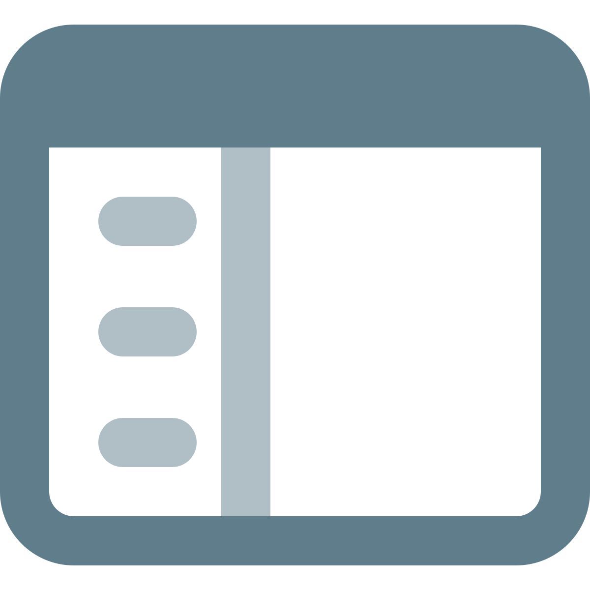Page avec menu icon