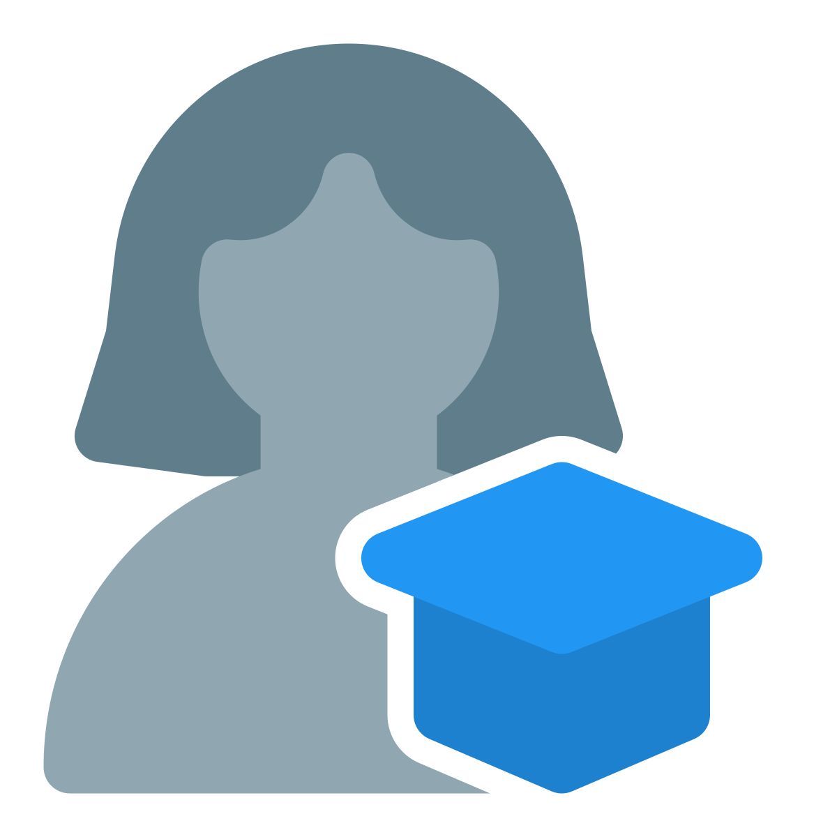Woman user with graduation cap isolation on white background icon