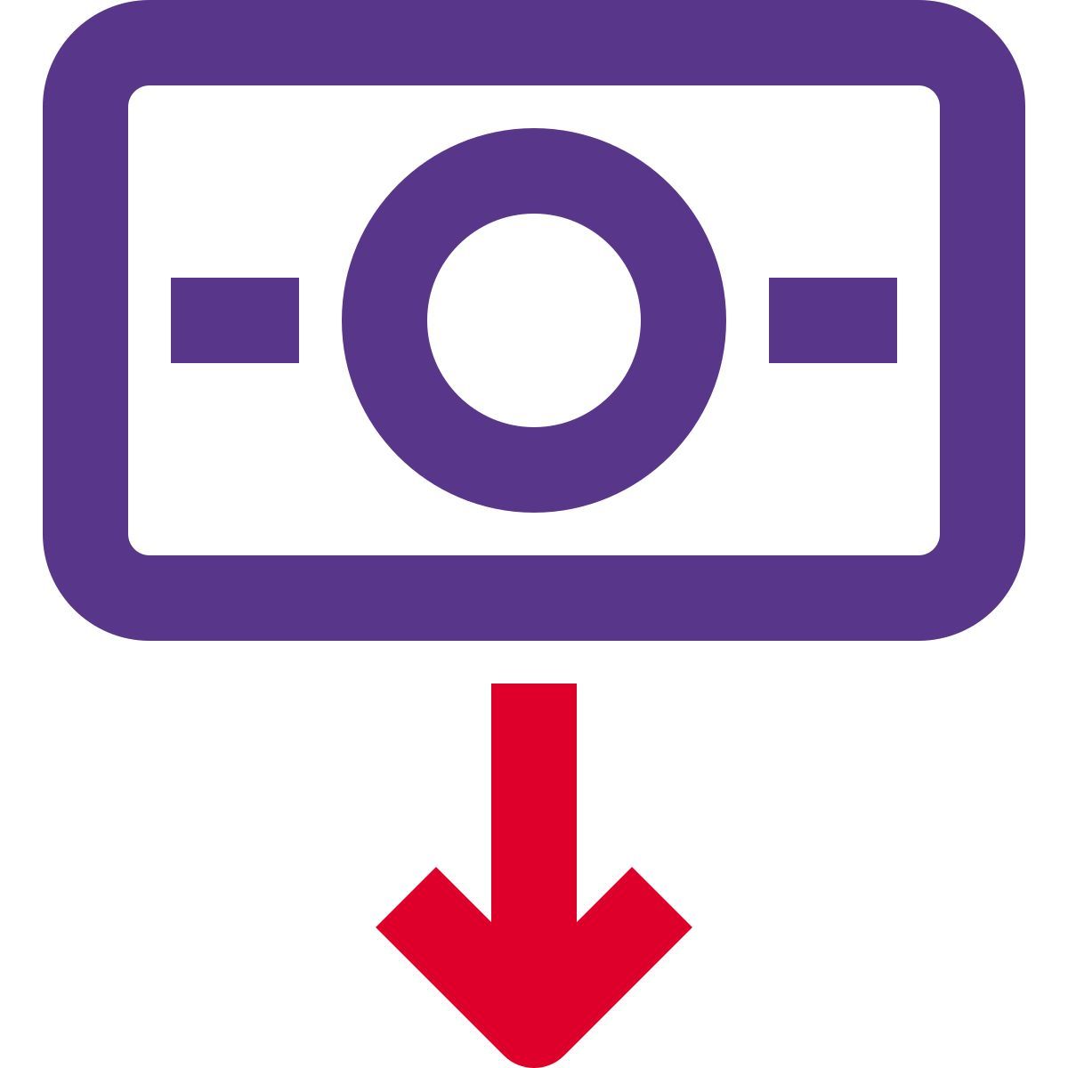 tarjeta de crédito con flecha hacia abajo icon