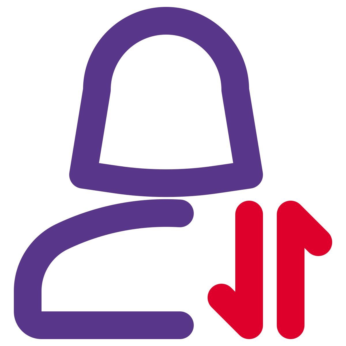 Female user with a up and down both arrow direction for data transfer layout icon