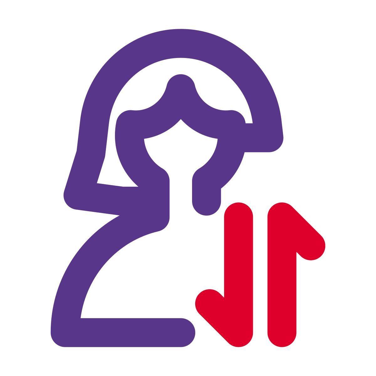 User with a up and down both arrow direction for data transfer layout icon
