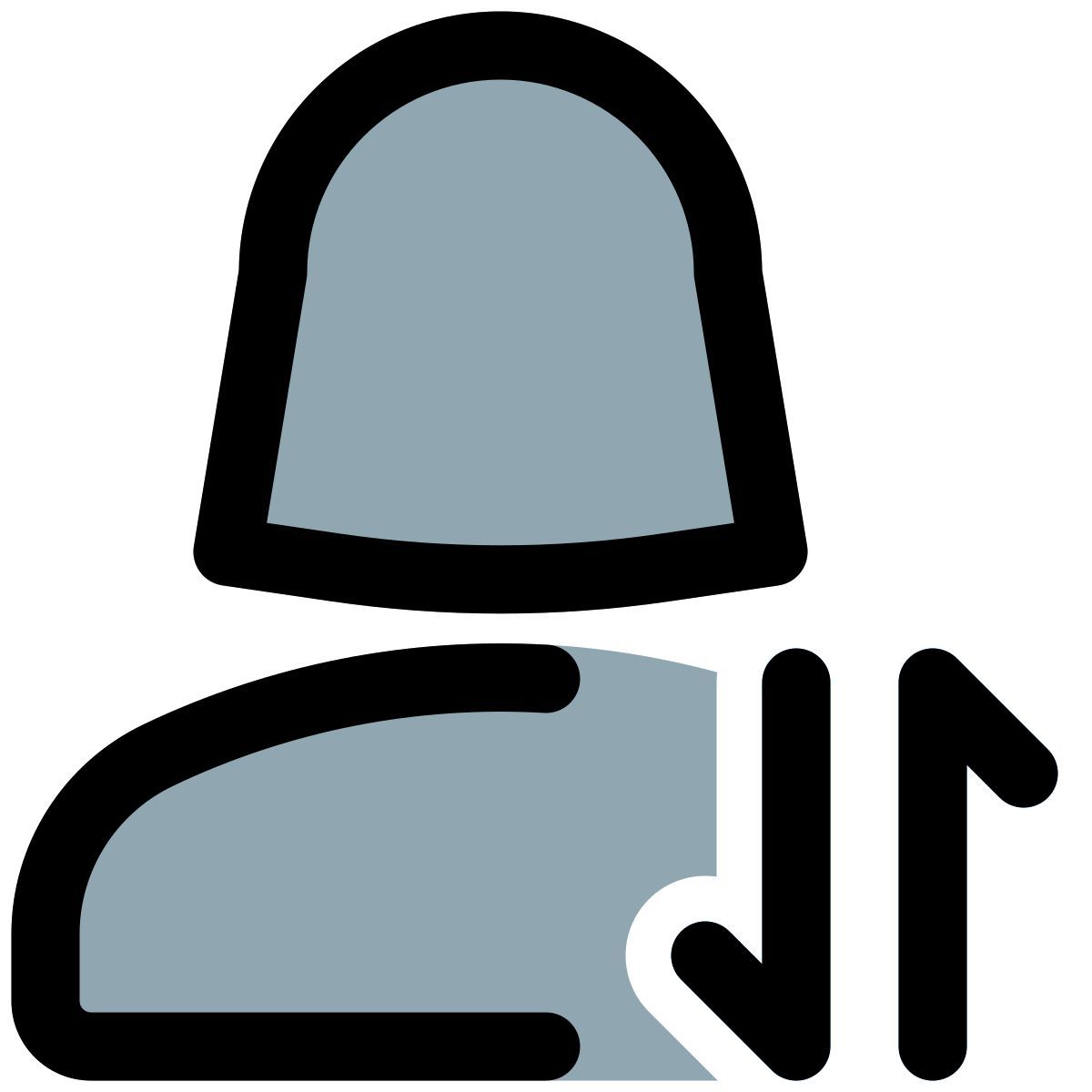 female user with a up and down both arrow direction for data transfer layout icon
