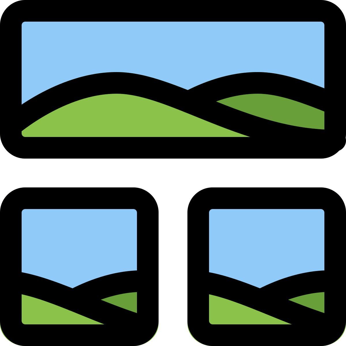 외부 상단 와이드 사진 콜라주 후속 다중 작은 이미지 그리드 채우기 탈 부활 icon