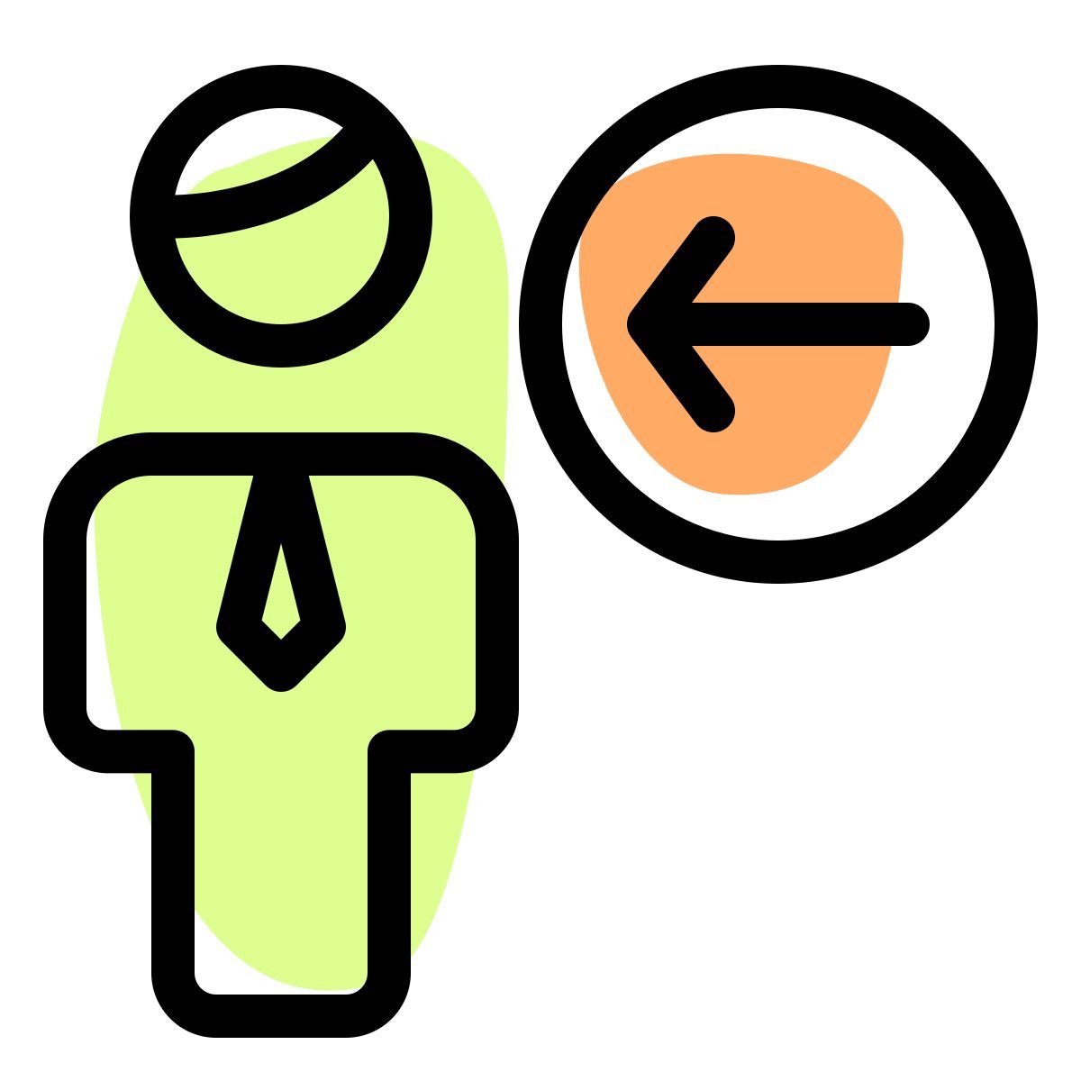 businessman with a left direction arrow indication icon