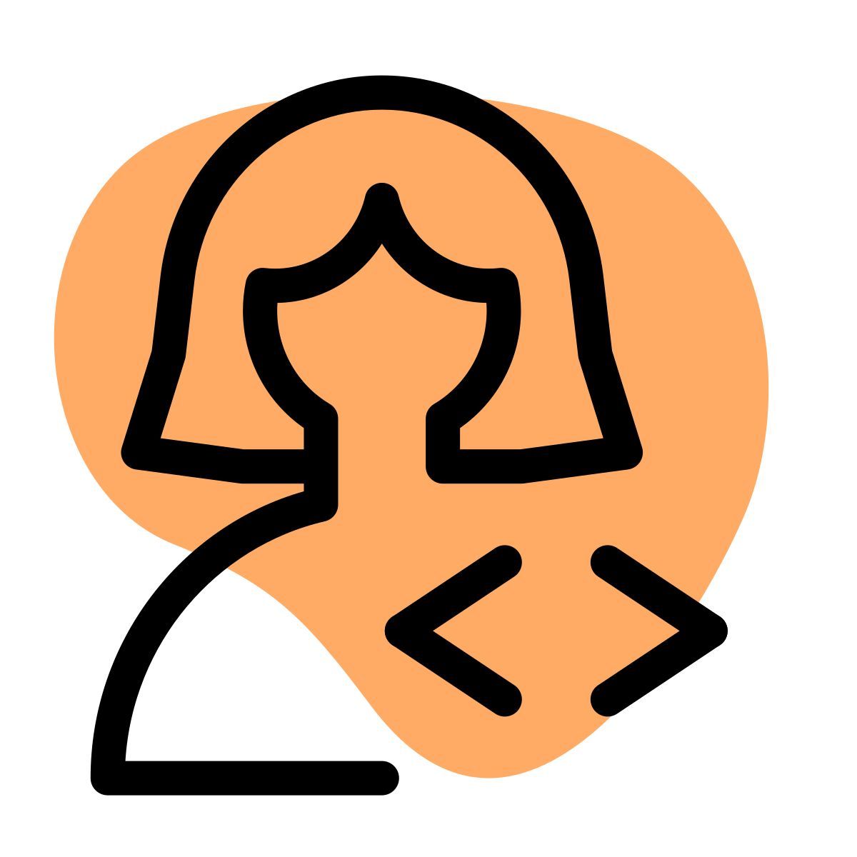 female user with side arrows direction as a coding logotype icon