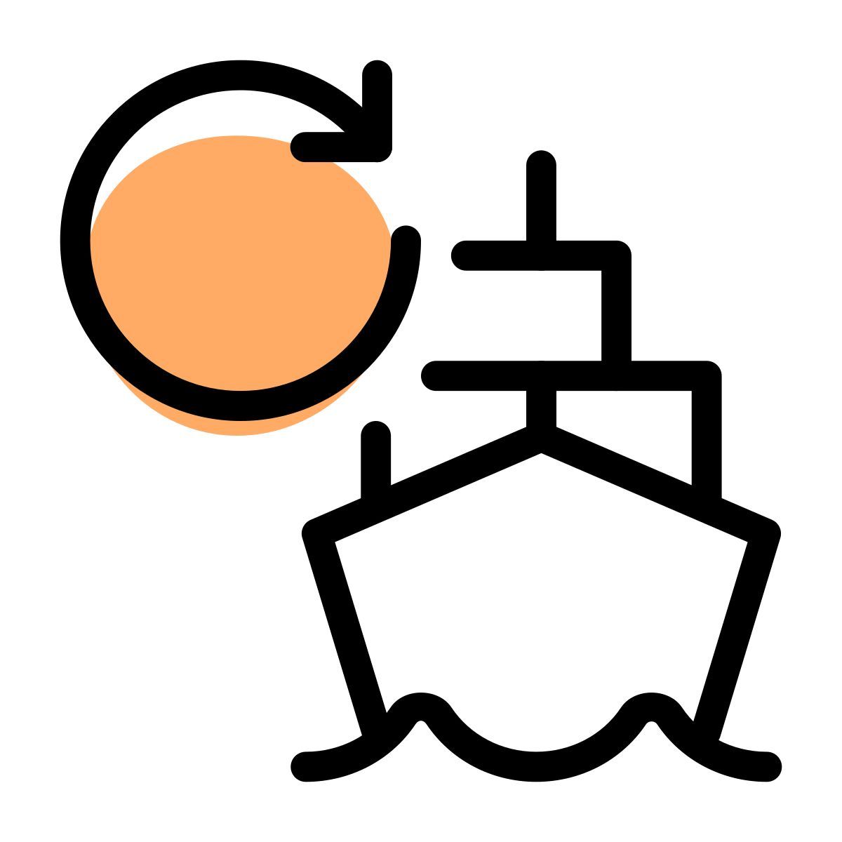 navire externe revenant de l'embarquement emplacement avec boucle flèche expédition fresh tal revivo icon