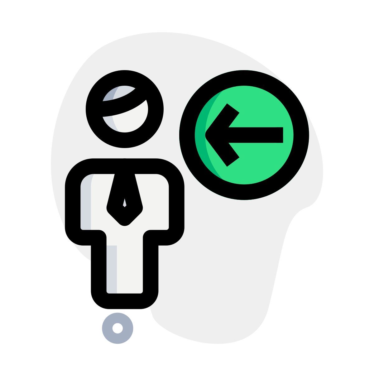 businessman with a left direction arrow indication icon