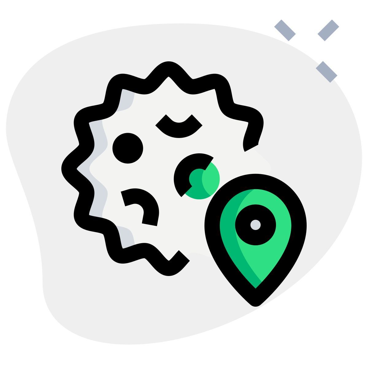 brote de coronavirus externo en varias ubicaciones aislado sobre fondo blanco corona verde tal revivo icon