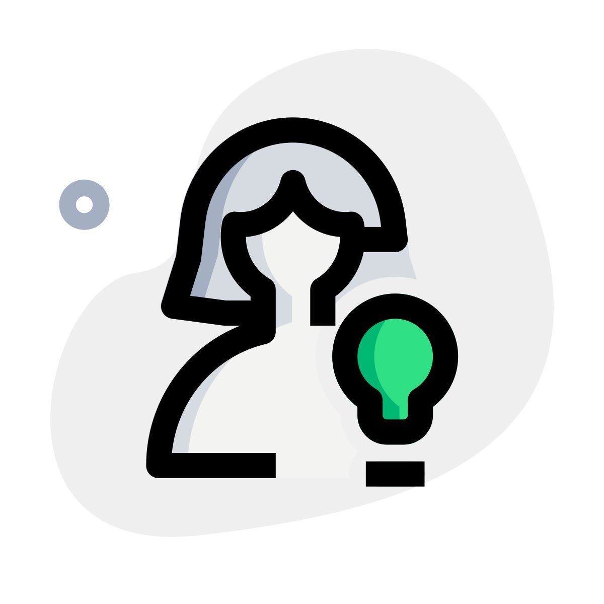 female user with multiple ideas with lightning bulb logotype icon