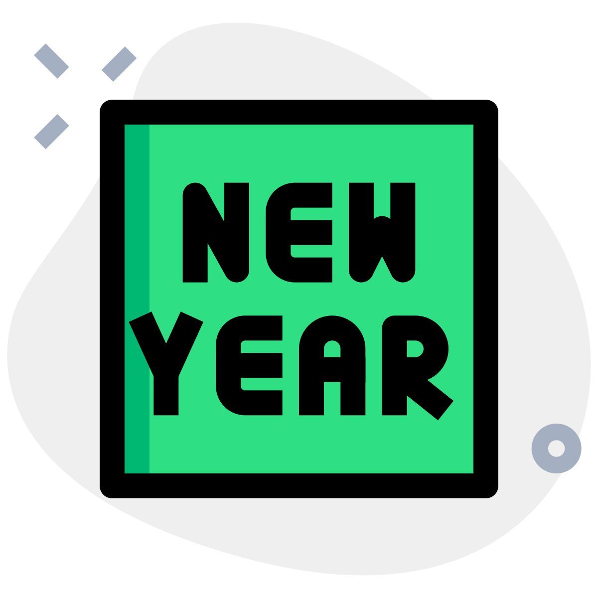 saludos de texto de año nuevo externo en tarjeta aislada sobre fondo blanco nuevo verde tal revivo icon