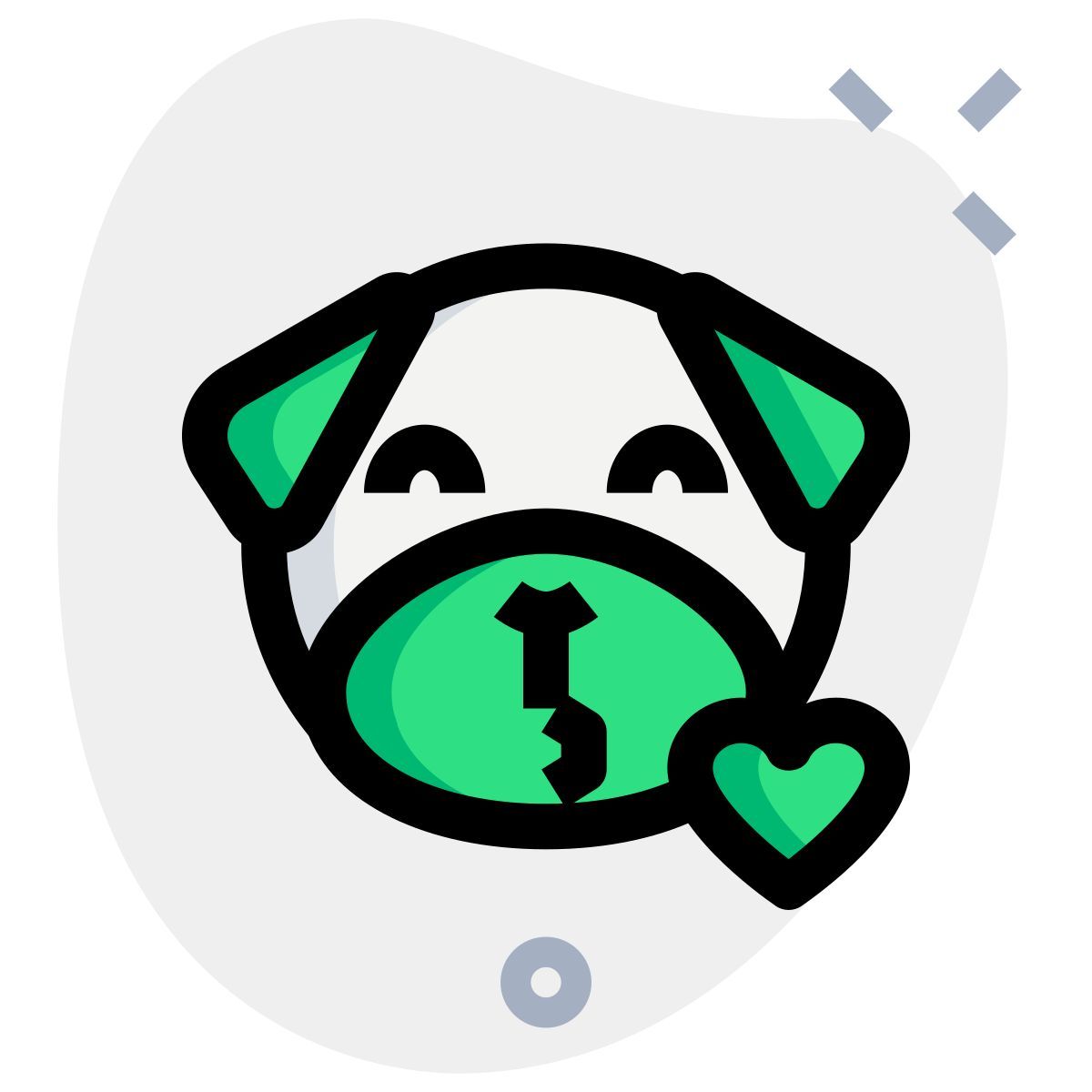 pug dog emoji blowing kiss with heart icon