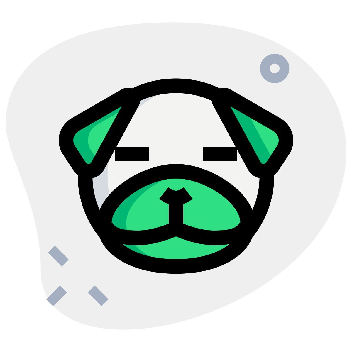 pug dog with eyes closed emoticon shared on social media icon