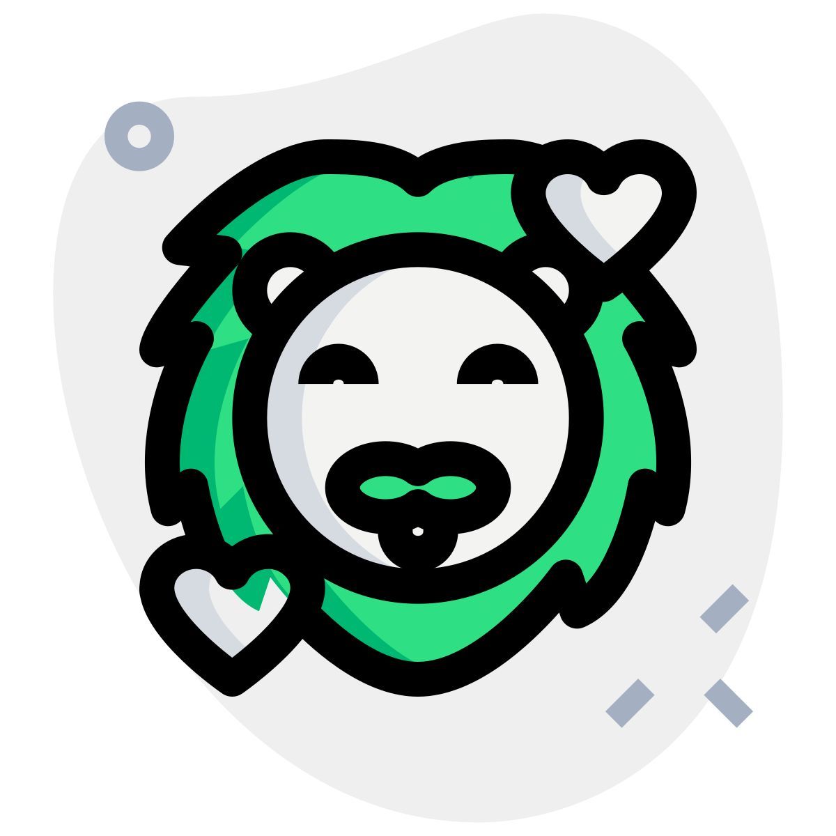 smiling lion with hearts revolving around face emoticon icon