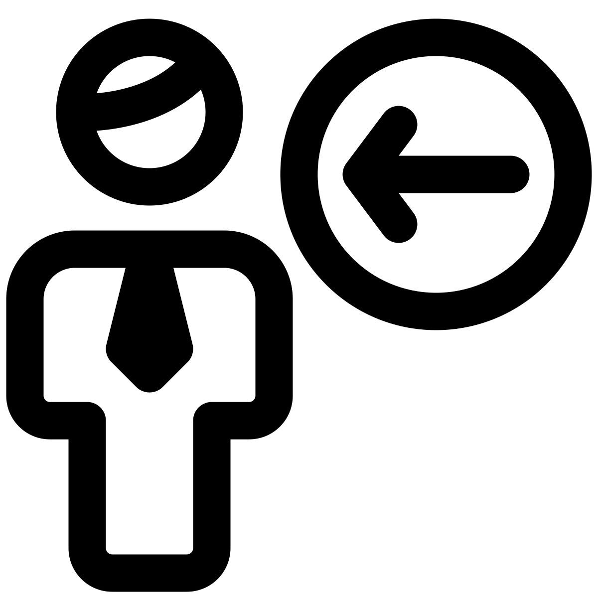 businessman with a left direction arrow indication icon