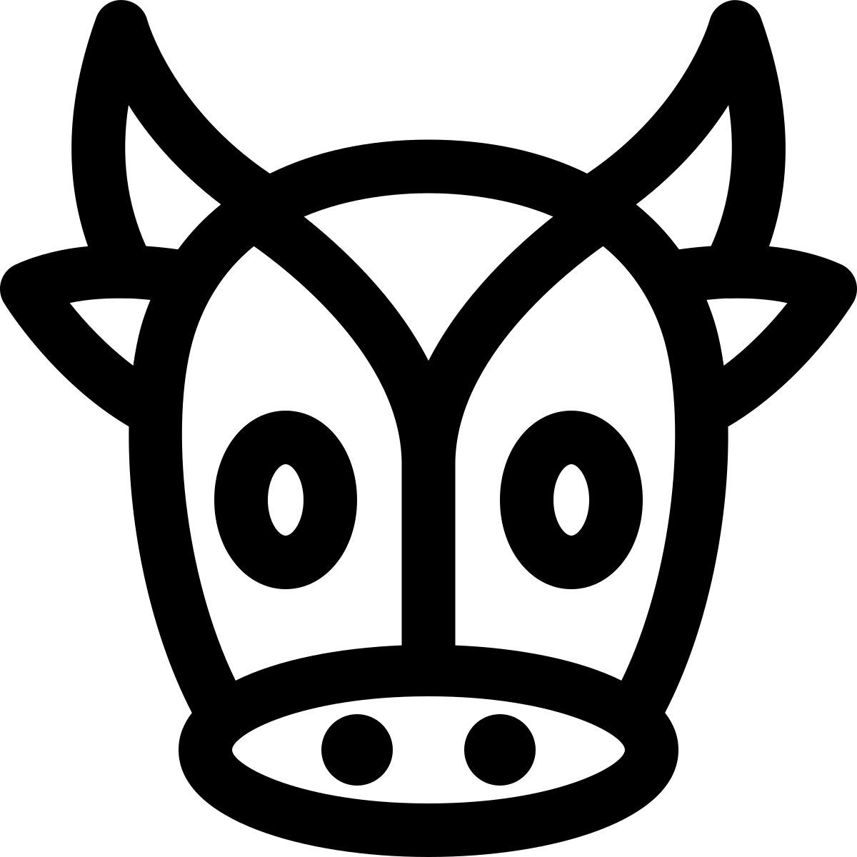 kuhgesicht mit langen hörnern und langen hörnern icon