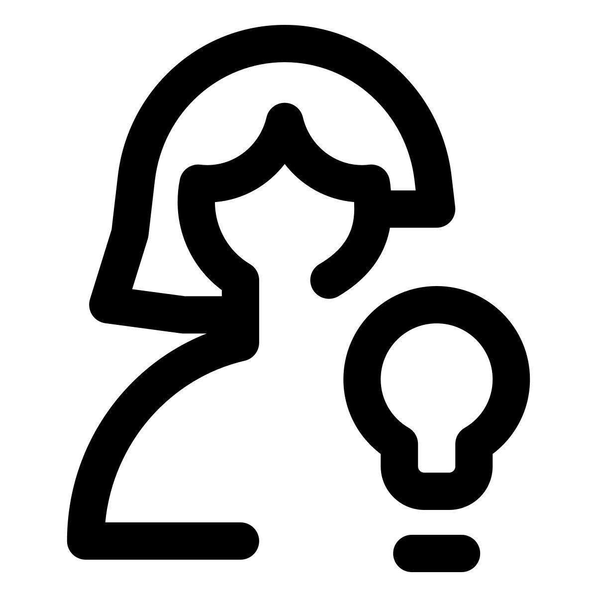Female user with multiple ideas with lightning bulb logotype icon