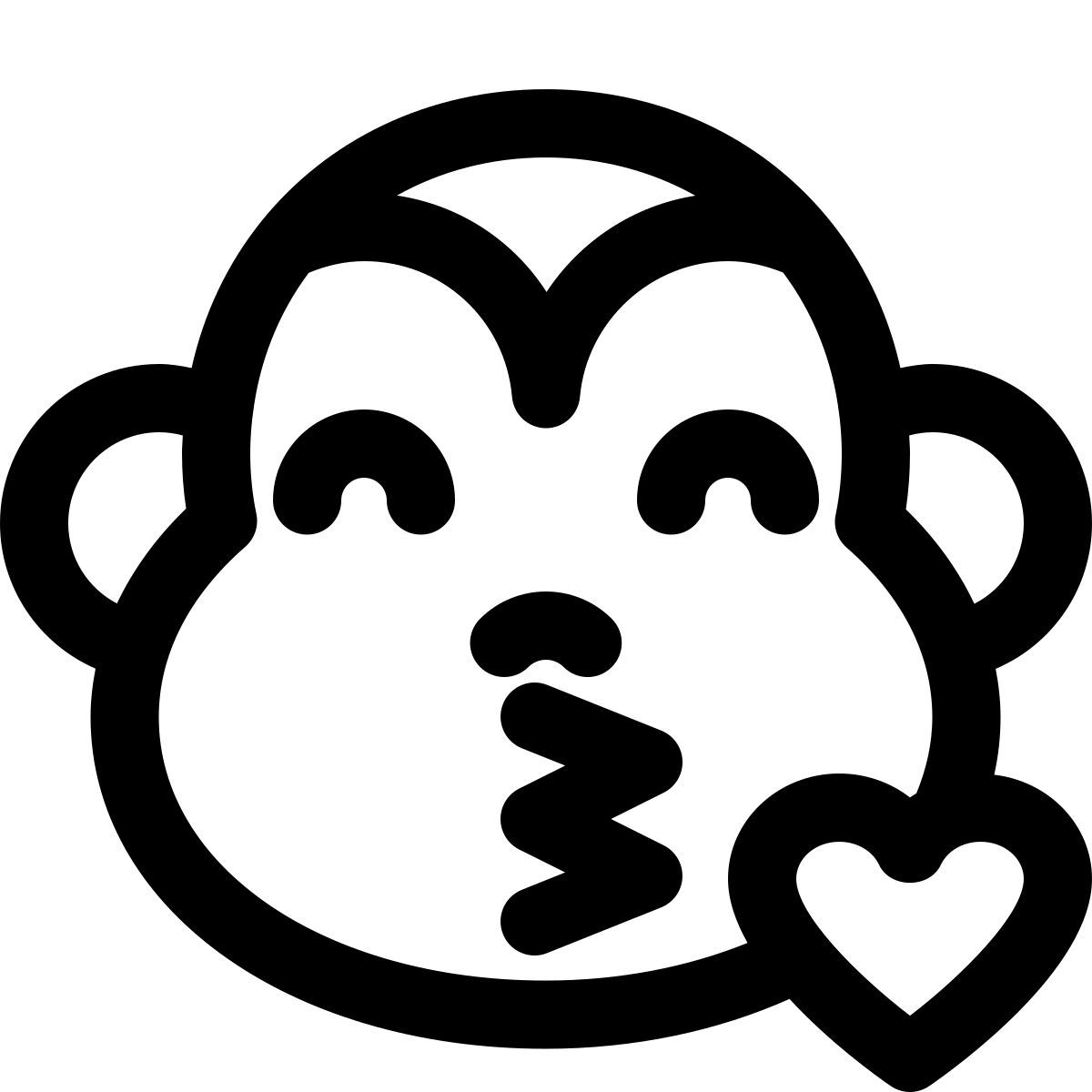 monkey with big eyes emoji blowing kiss with heart icon