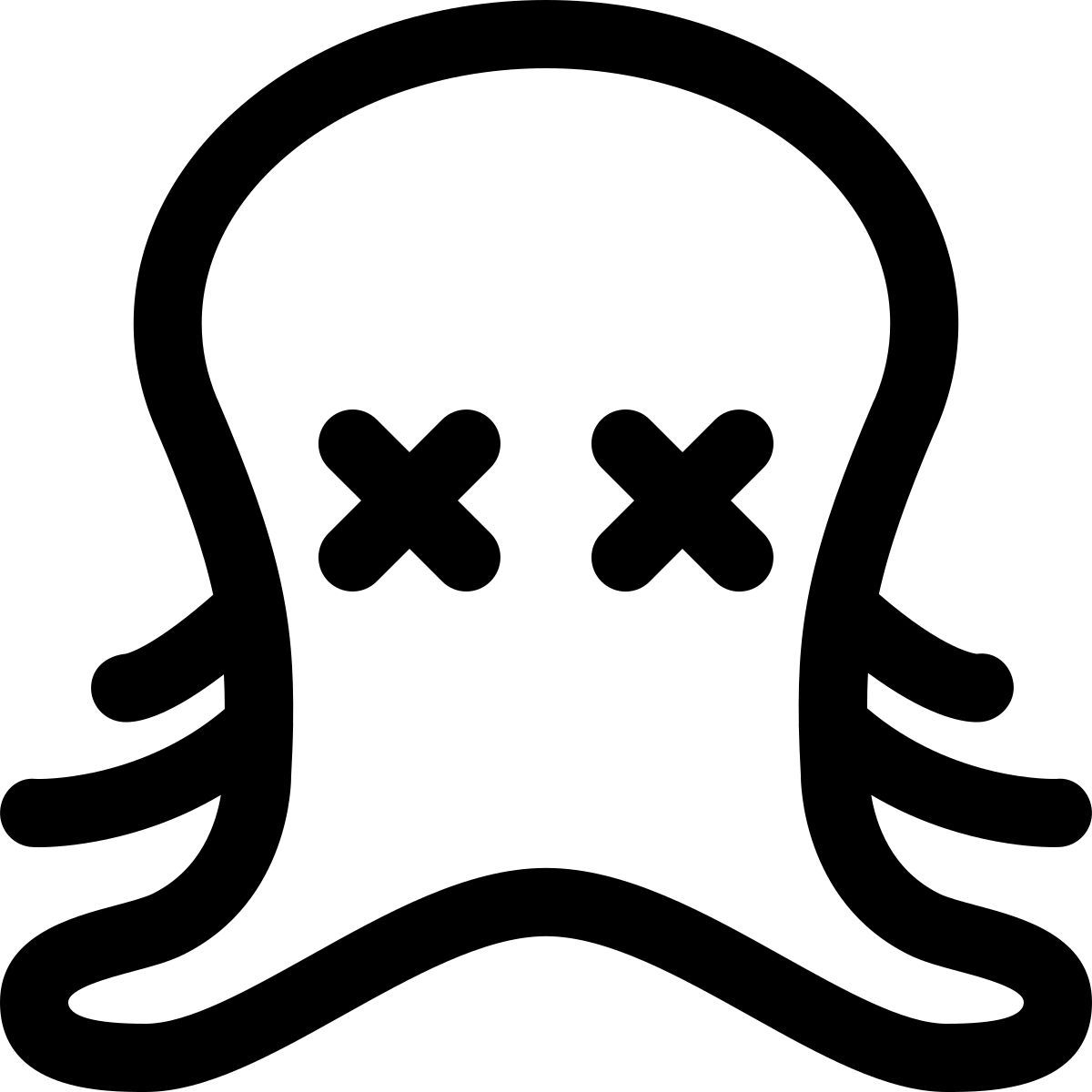 mouthless octopus with multiple legs and eyes crossed icon