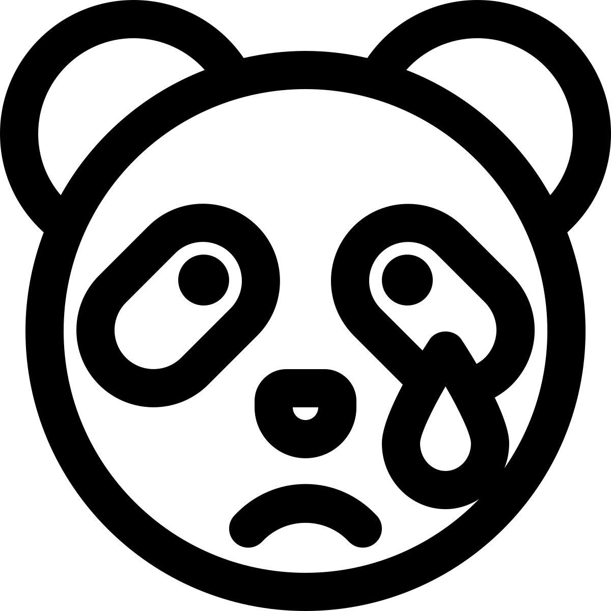 panda crying pictorial representation with tears flowing icon