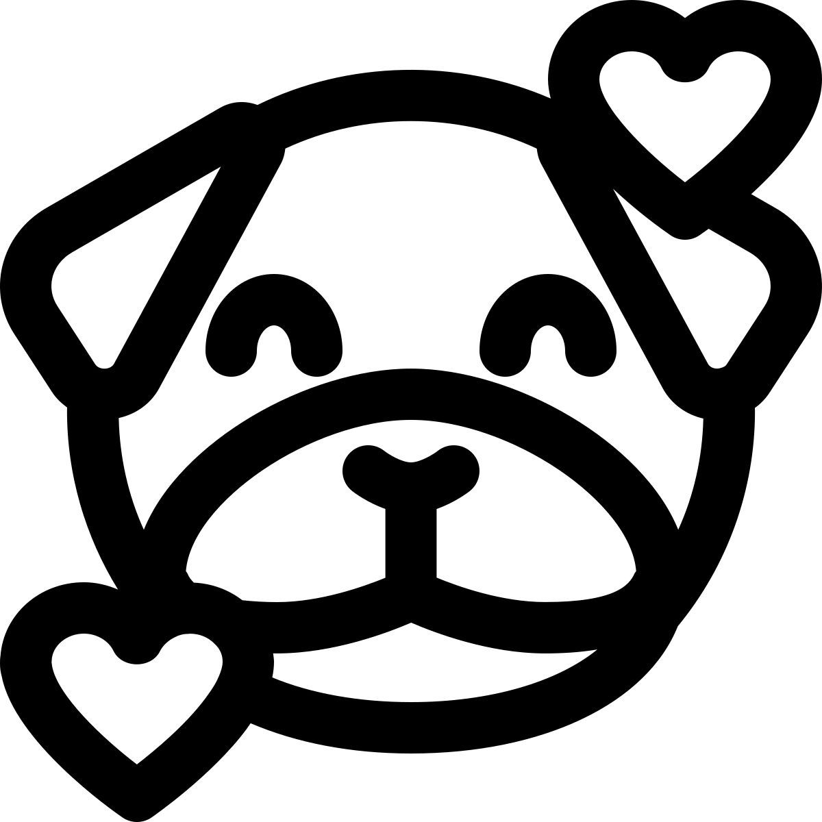 smiling pug dog with hearts revolving around face emoticon icon