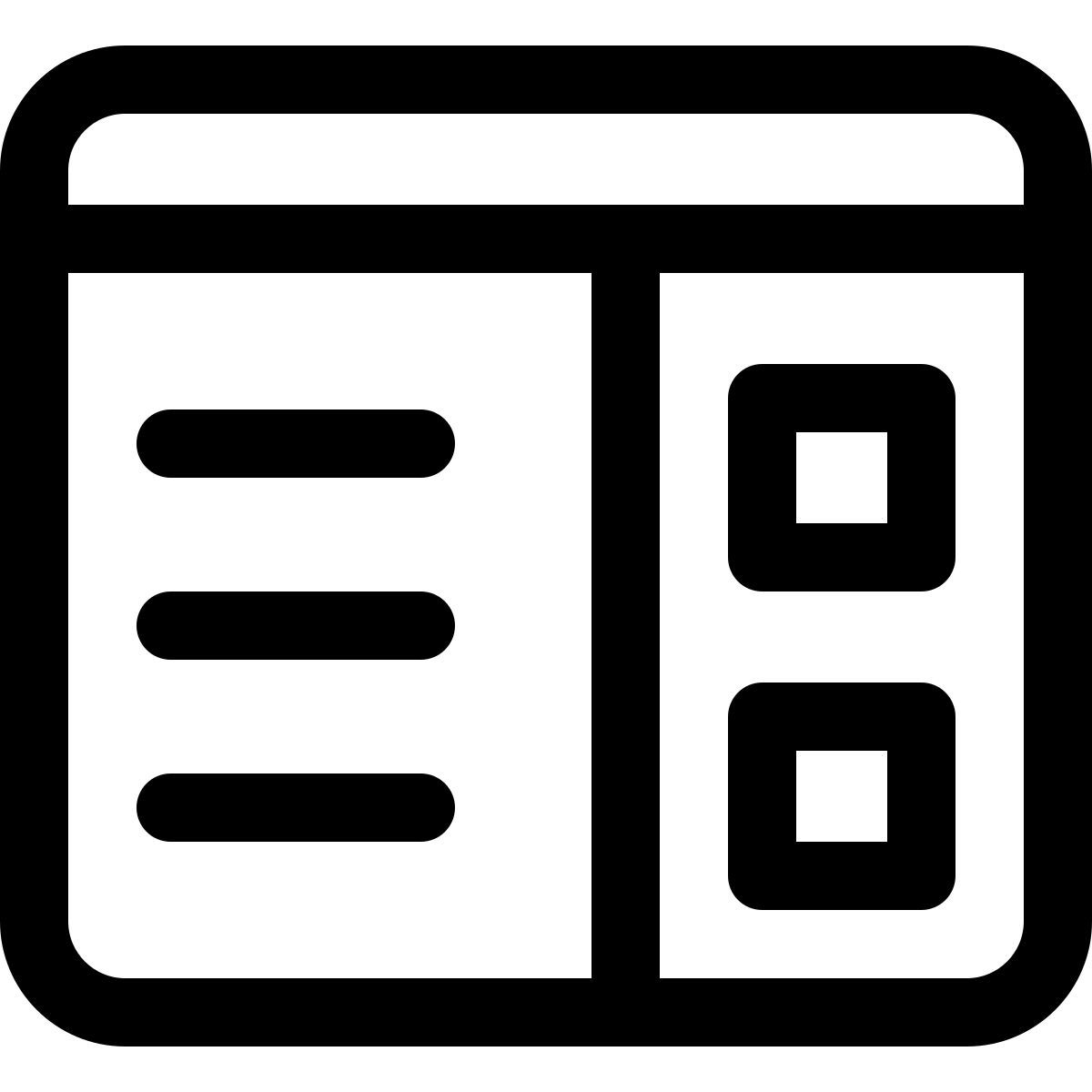 Web avec contenu à gauche et menu à gauche icon