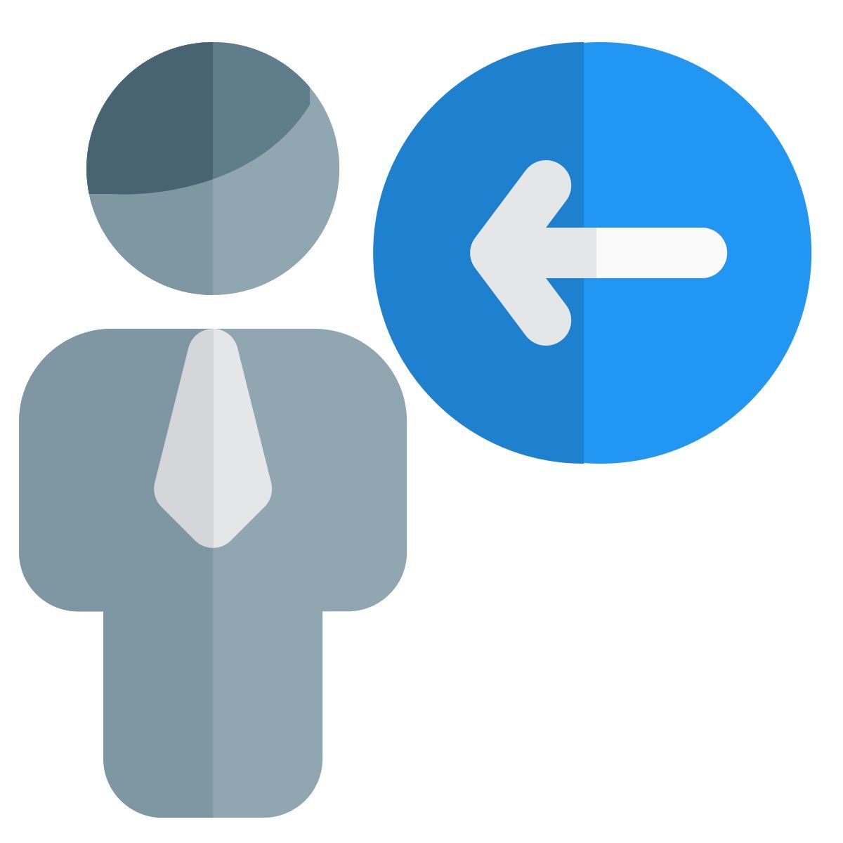 businessman with a left direction arrow indication icon