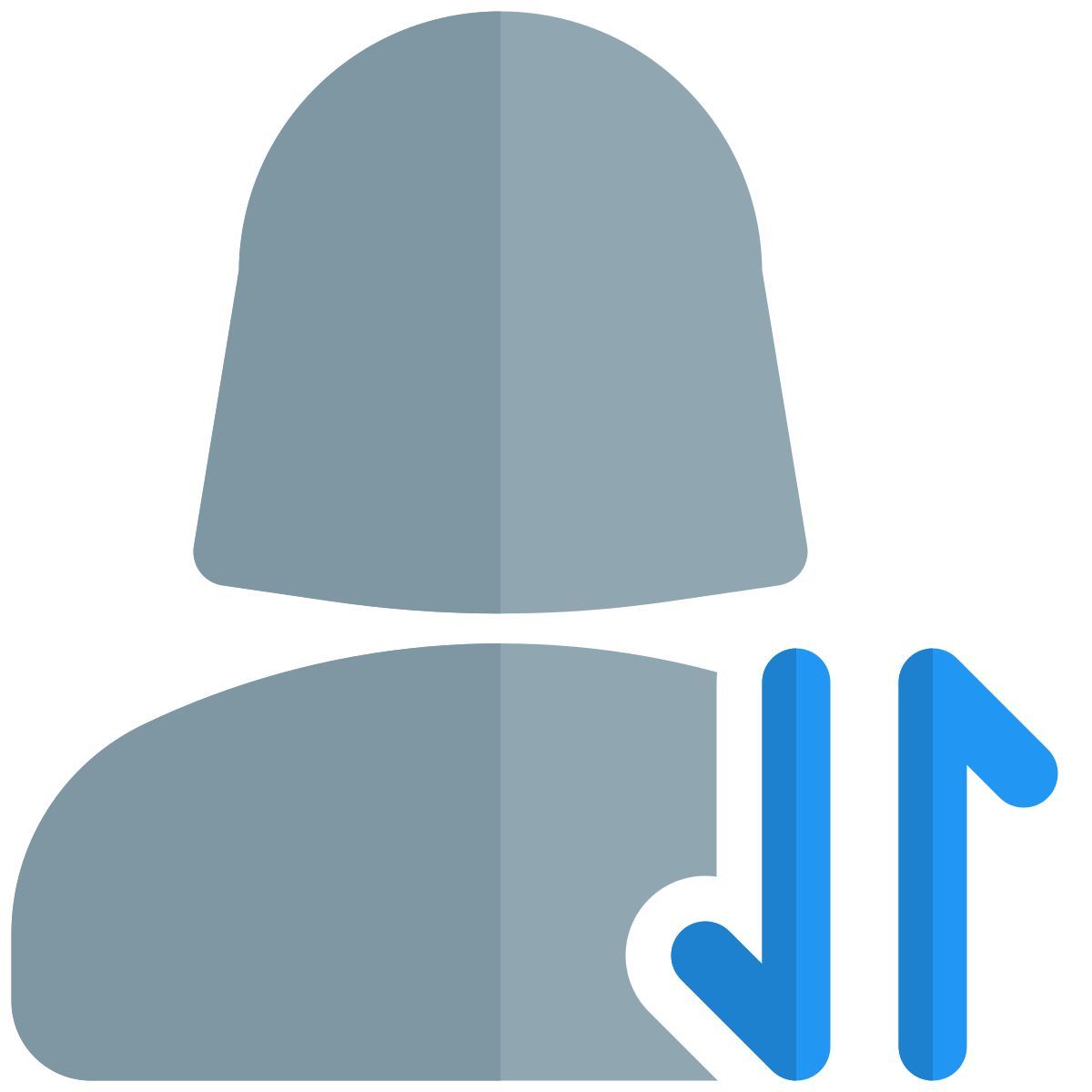 Female user with a up and down both arrow direction for data transfer layout icon