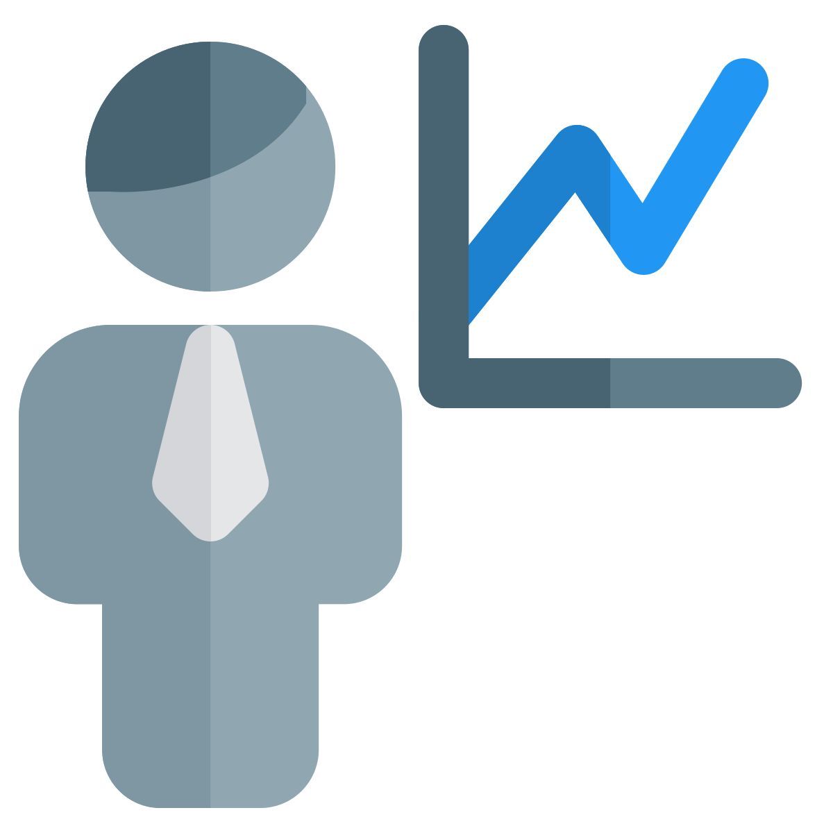 line chart of the businessman with sales graph icon