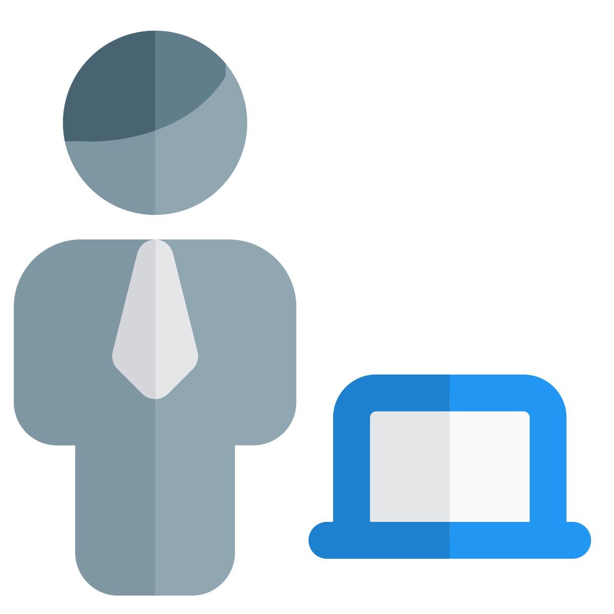 Hombre de negocios que trabaja de forma remota desde casa con una computadora portátil icon