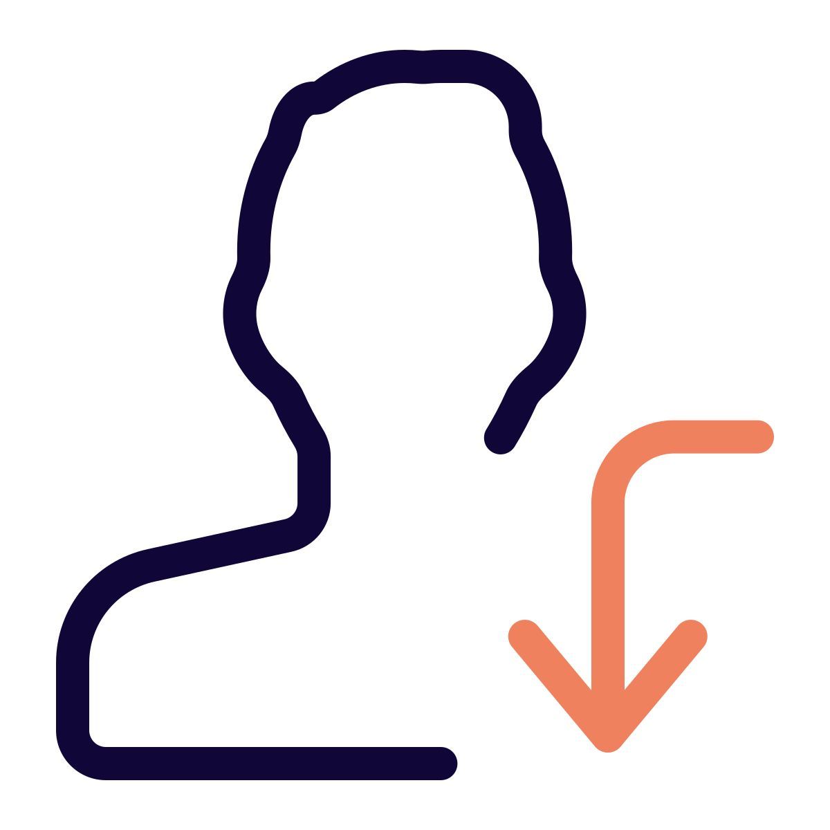 user curved down arrow icon