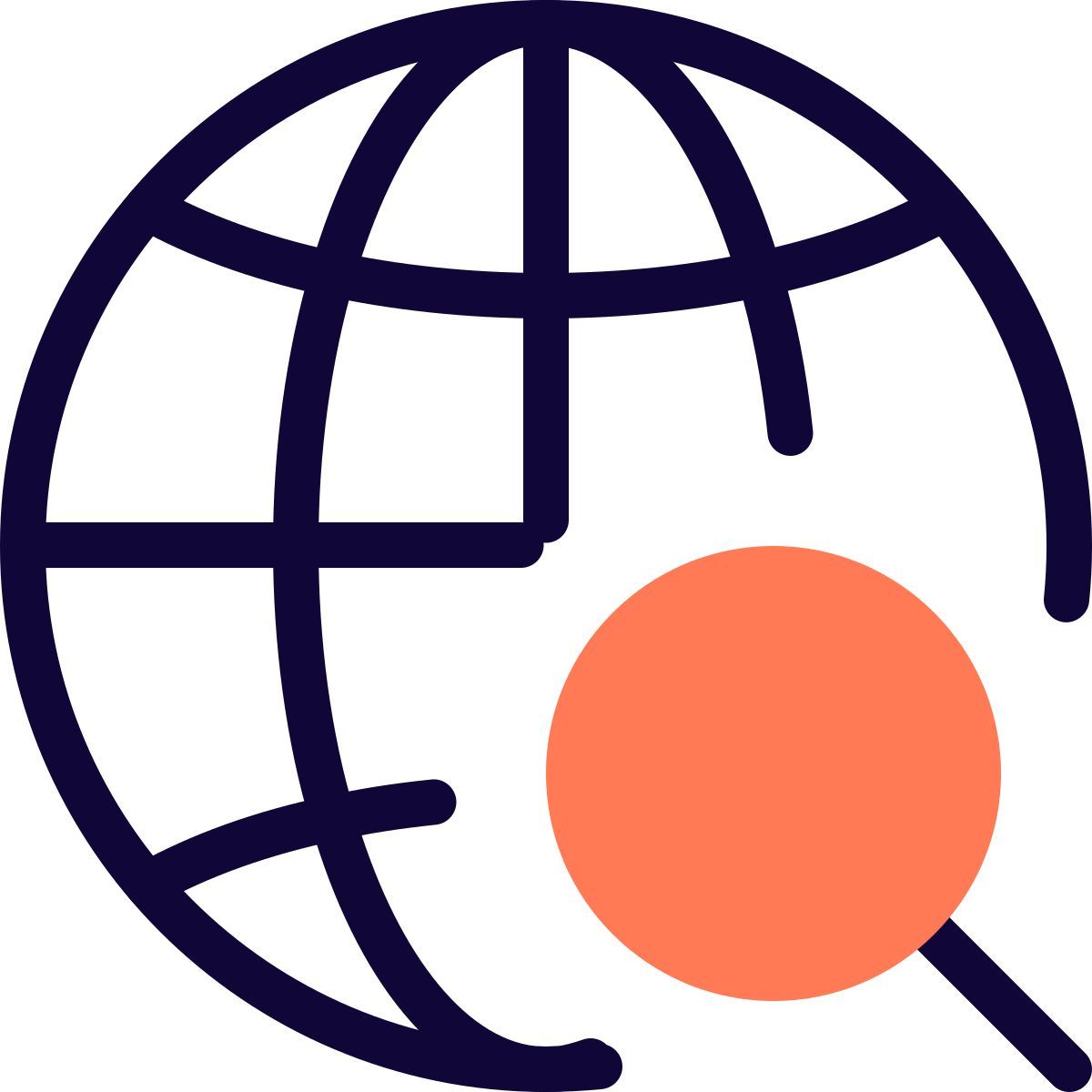 ricerca esterna in tutto il mondo con ingrandimento vetro isolato su fondo bianco seo solid tal revivo icon