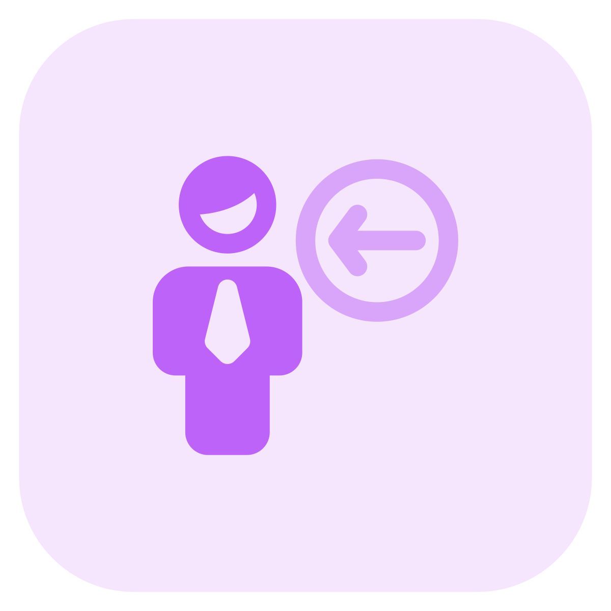 businessman with a left direction arrow indication icon