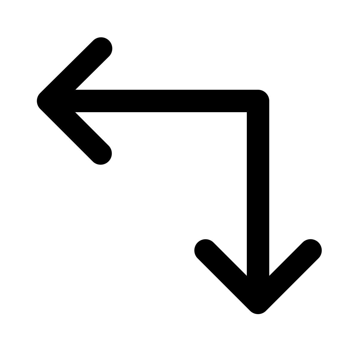 windows 11 outline style arrow pointing left and down icon