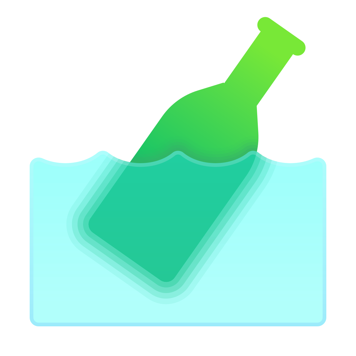 glassmorphism style bottle floating in water icon