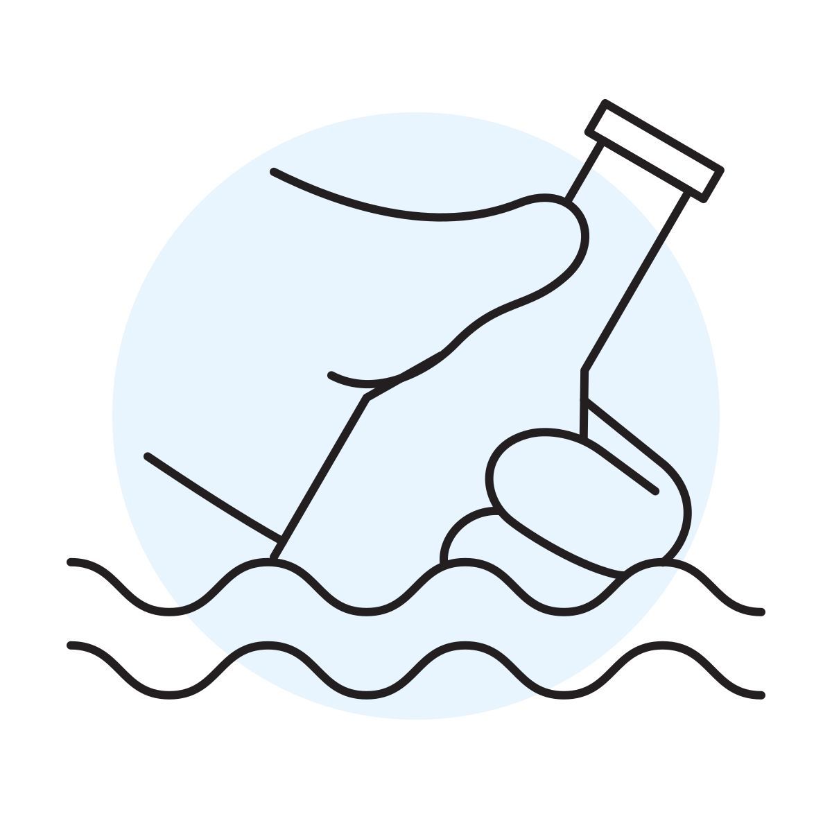 handsy style bottle floating in water icon