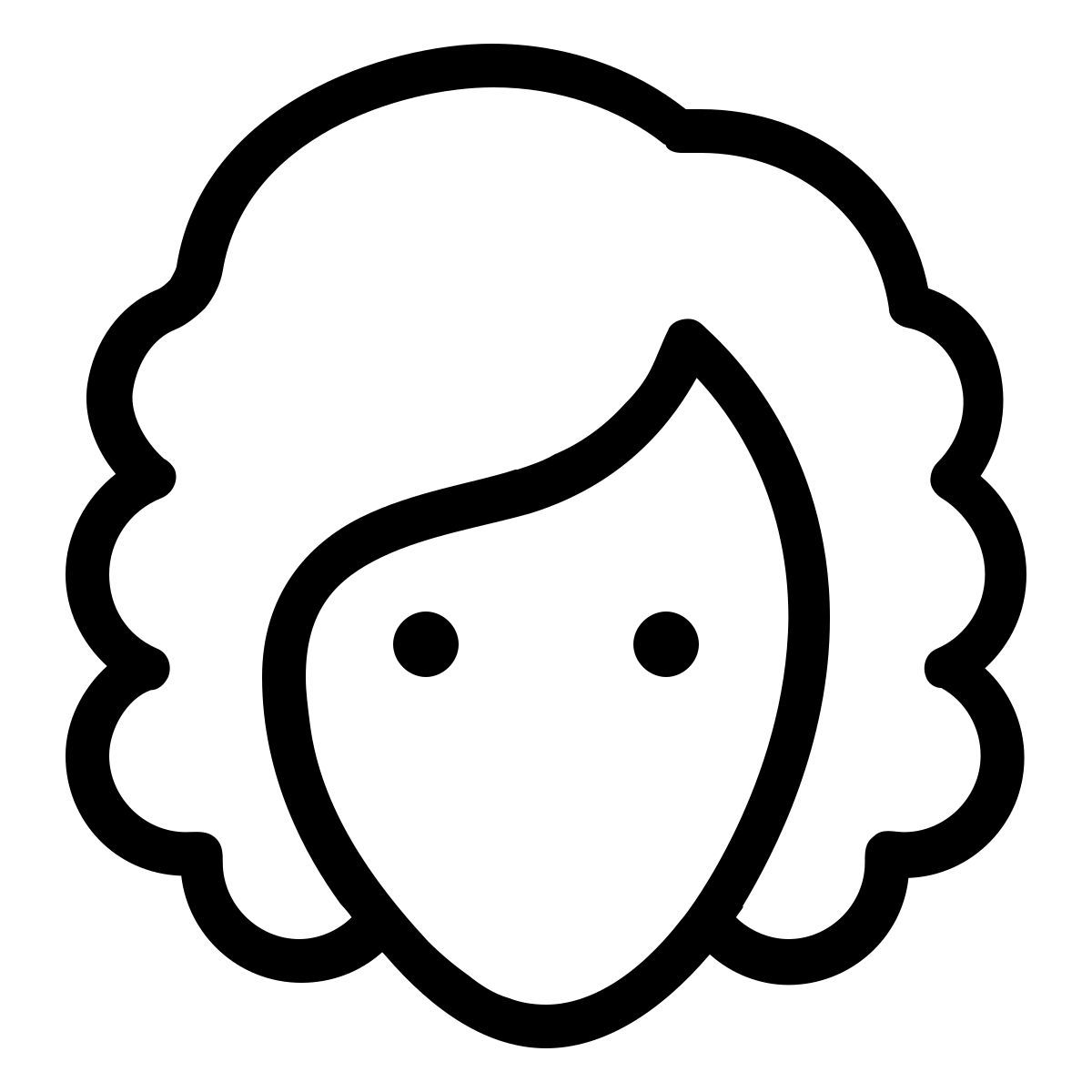 ios 17 outlined style marrón pelo largo y rizado lady icon