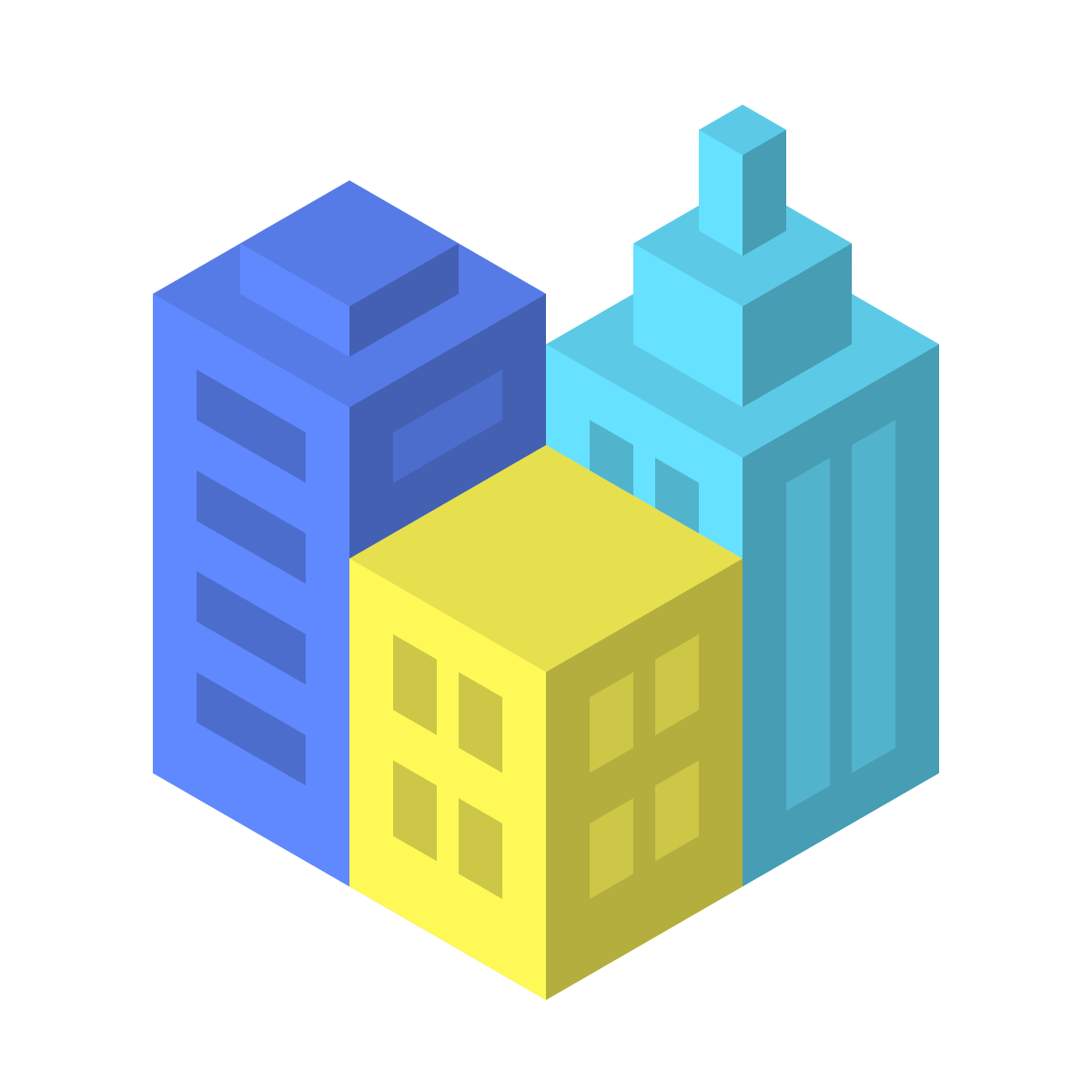 isometric color style city buildings icon