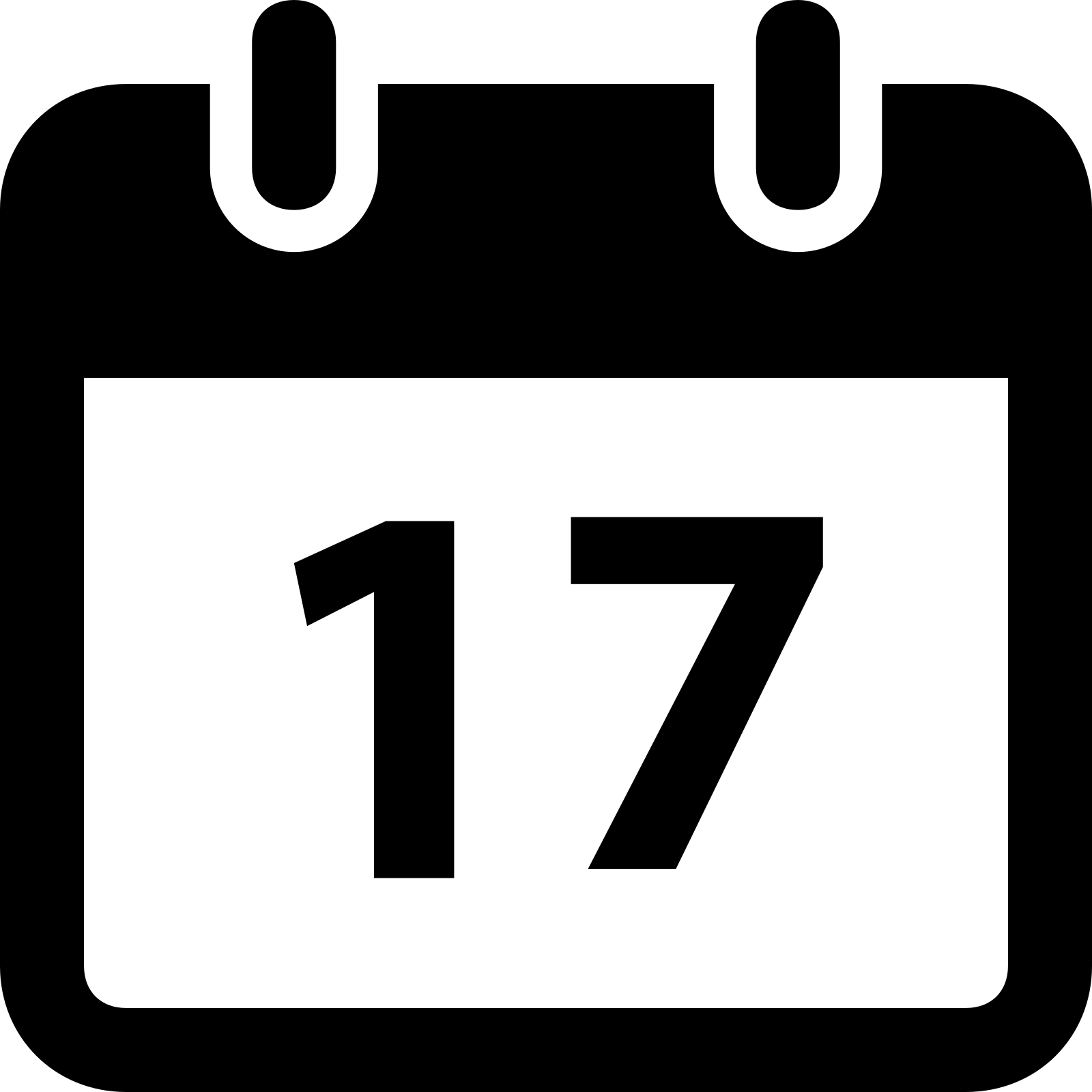Calendar 17 icon. There is a square calendar box with a header and two pins