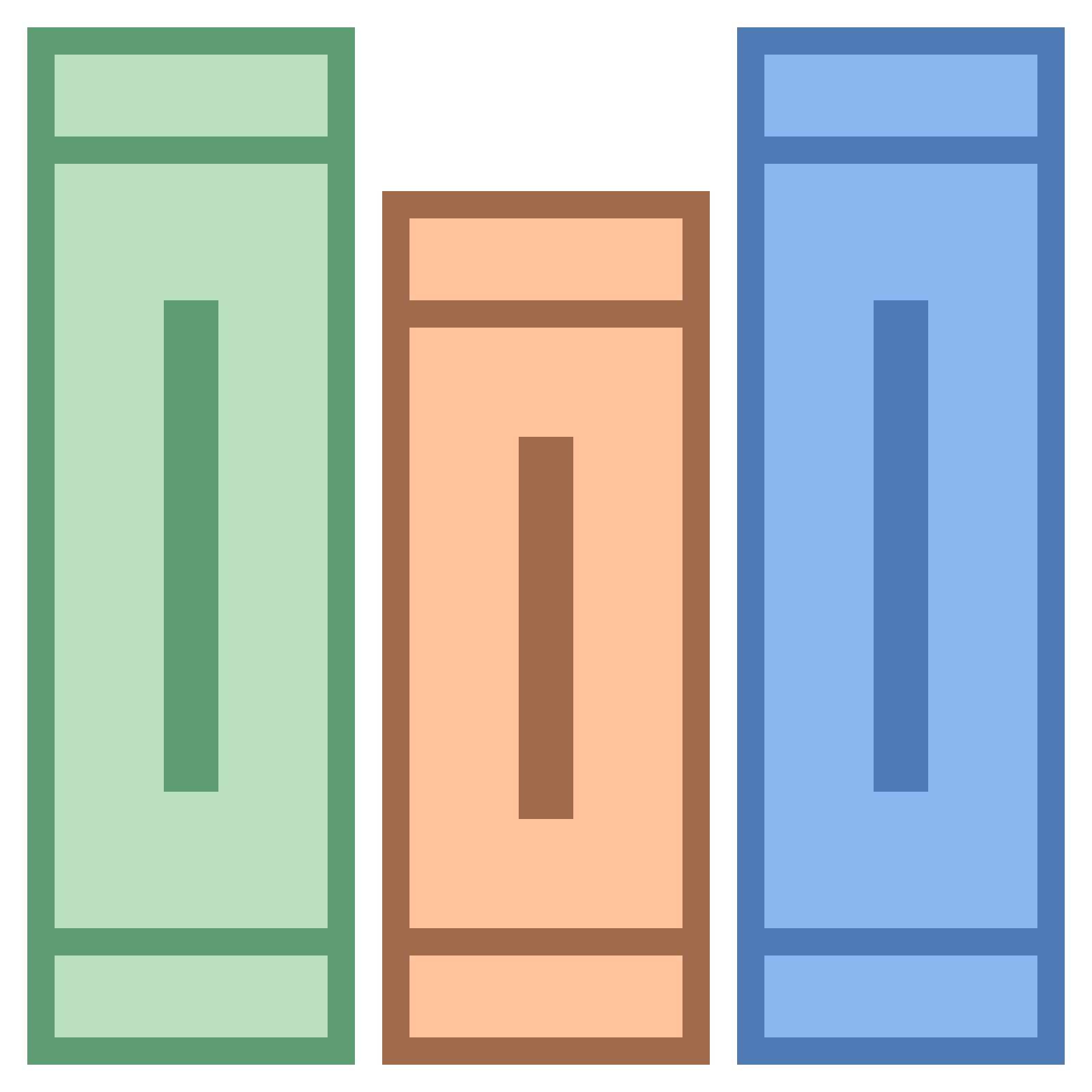 the icon has three connected vertical rectangles.