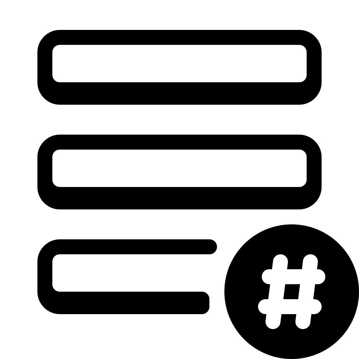 icon lista com hashtag parakeet partial filled estilo