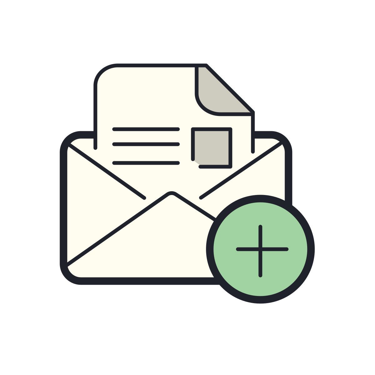 color hand drawn style ajouter une enveloppe ouverte icon