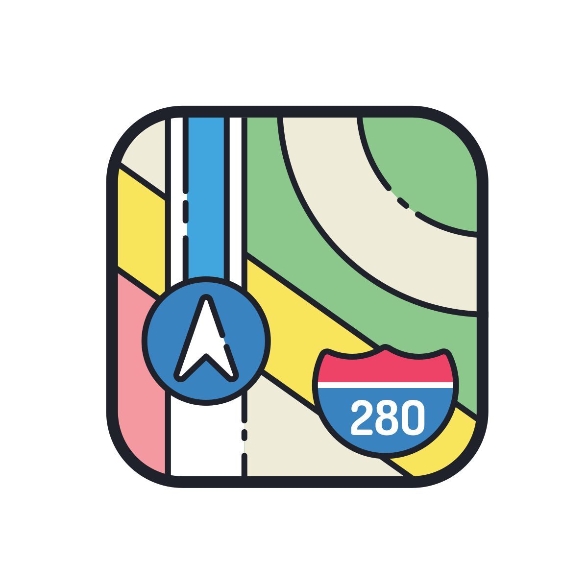 color hand drawn style 苹果地图 icon