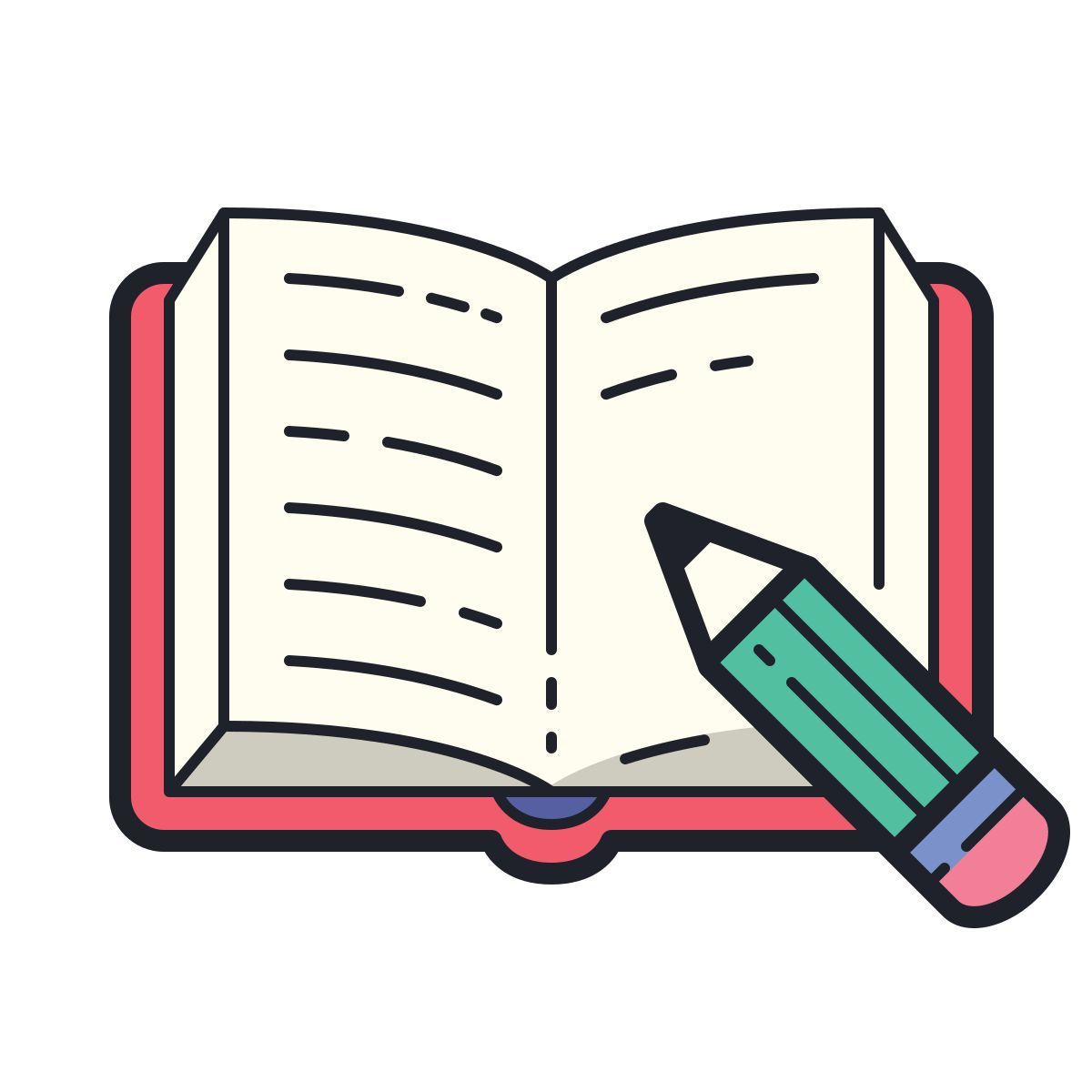 color hand drawn style libro e matita icon