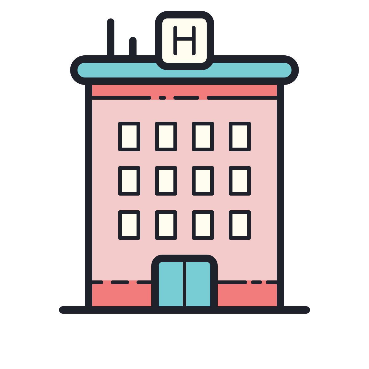 color hand drawn style 醫院 icon