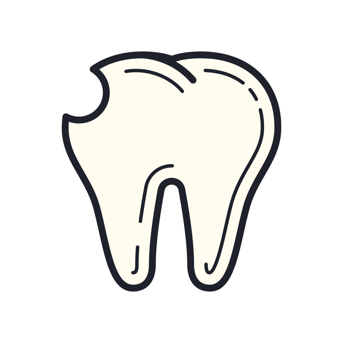 color hand drawn style tooth cracked icon