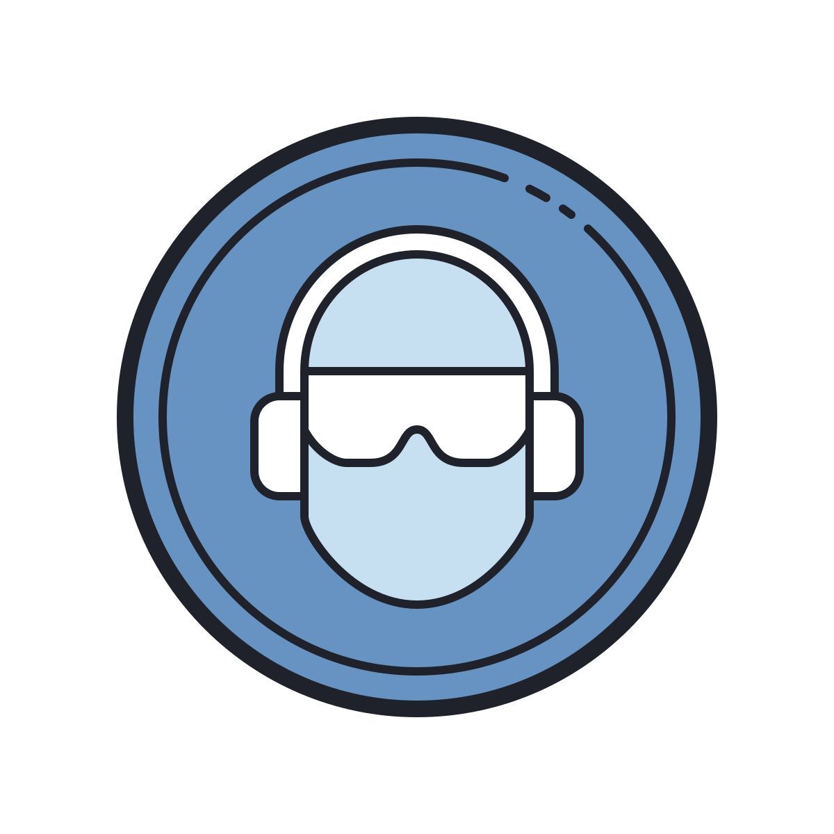 color hand drawn style usar tapones para los oídos y gafas icon