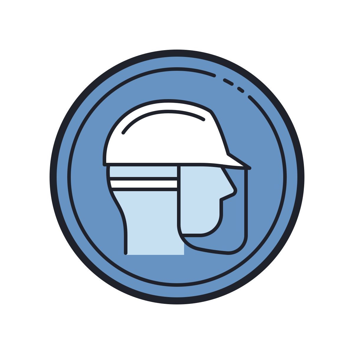 color hand drawn style porter un casque et un écran facial icon