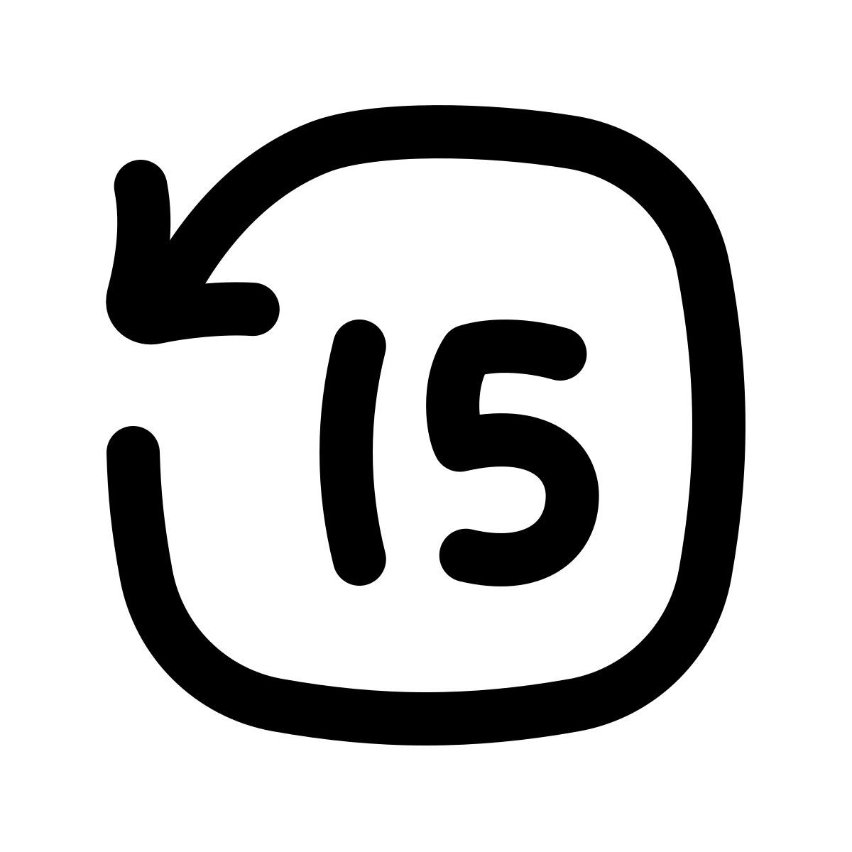 puffy outline style skip 15 seconds back icon