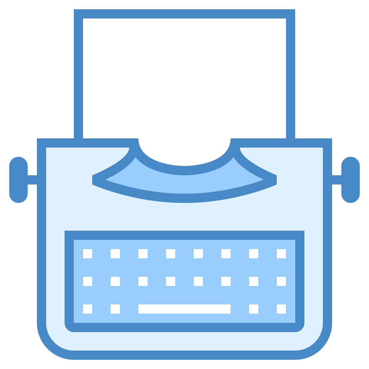 blue ui style typewriter with paper icon